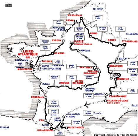Carte du parcours du Tour de France 1988