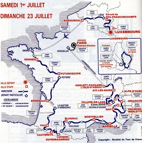 Carte du parcours du Tour de France 1989