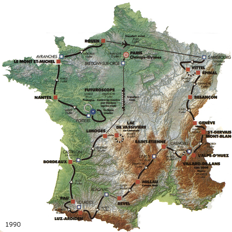 Carte du parcours du Tour de France 1990