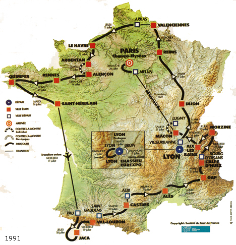 Carte du parcours du Tour de France 1991