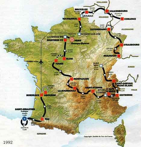 Carte du parcours du Tour de France 1992