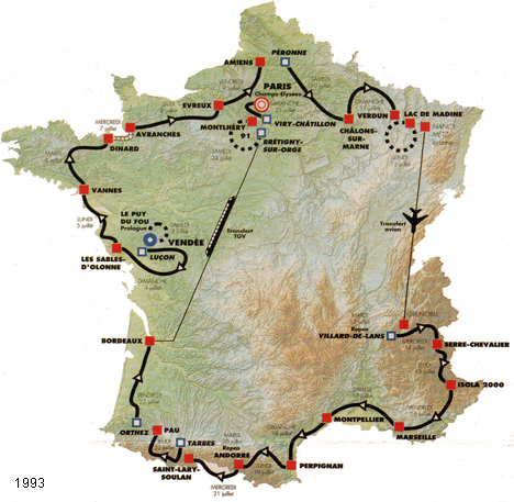 Carte du parcours du Tour de France 1993