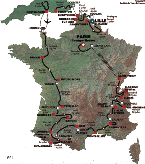 Carte du parcours du Tour de France 1994