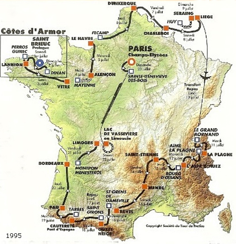 Carte du parcours du Tour de France 1995