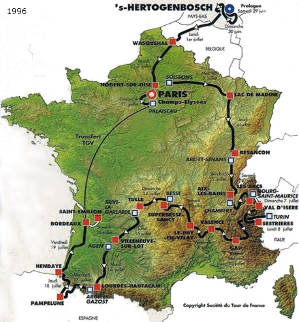 Carte du parcours du Tour de France 1996