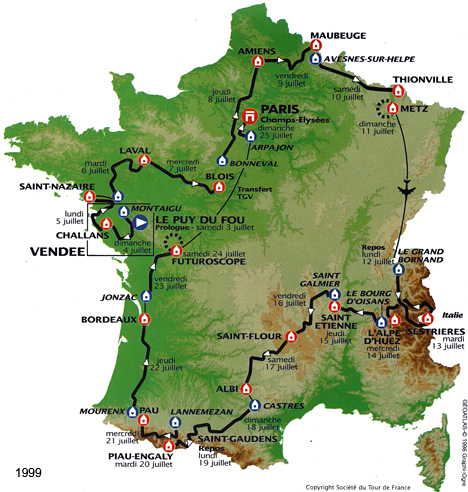 Carte du parcours du Tour de France 1999