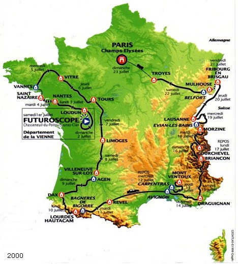 Carte du parcours du Tour de France 2000