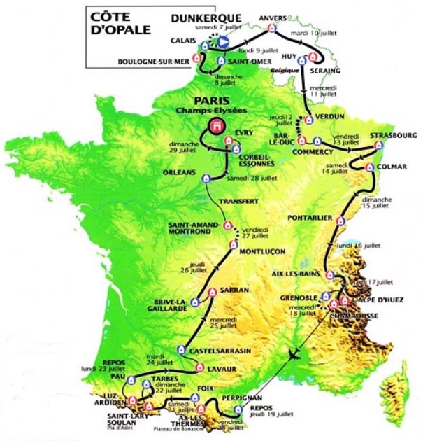 Carte du parcours du Tour de France 2001