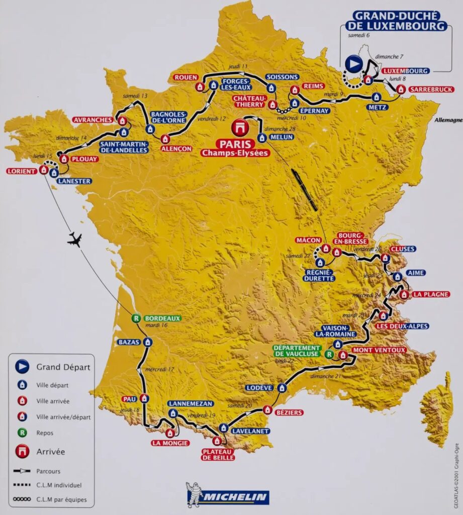 Carte du parcours du Tour de France 2002