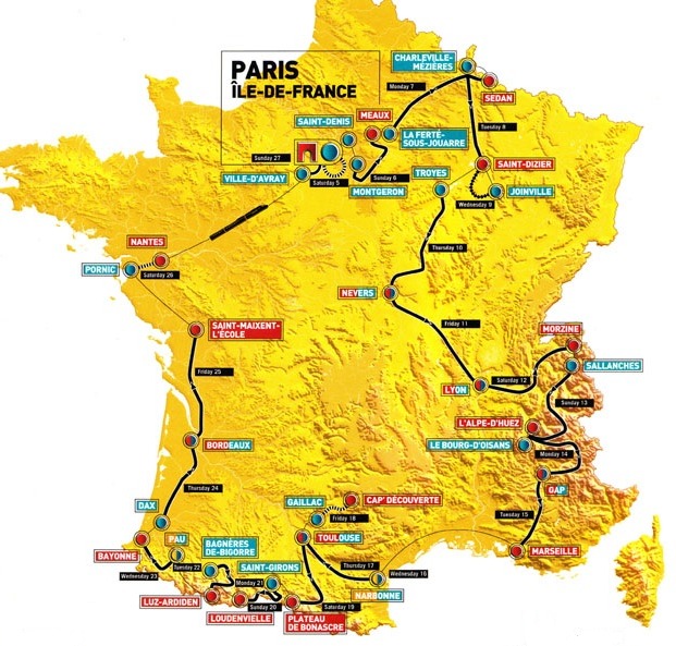 Carte du parcours du Tour de France 2003
