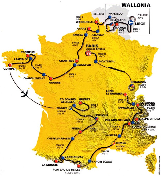 Carte du parcours du Tour de France 2004