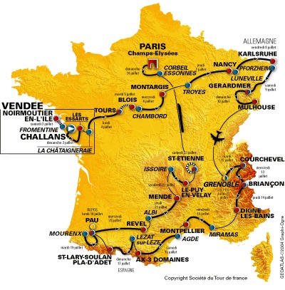 Carte du parcours du Tour de France 2005