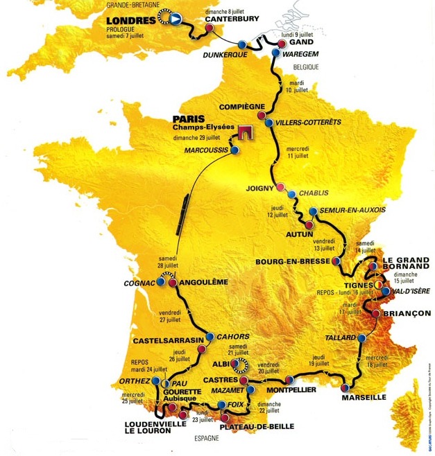 Carte du parcours du Tour de France 2007