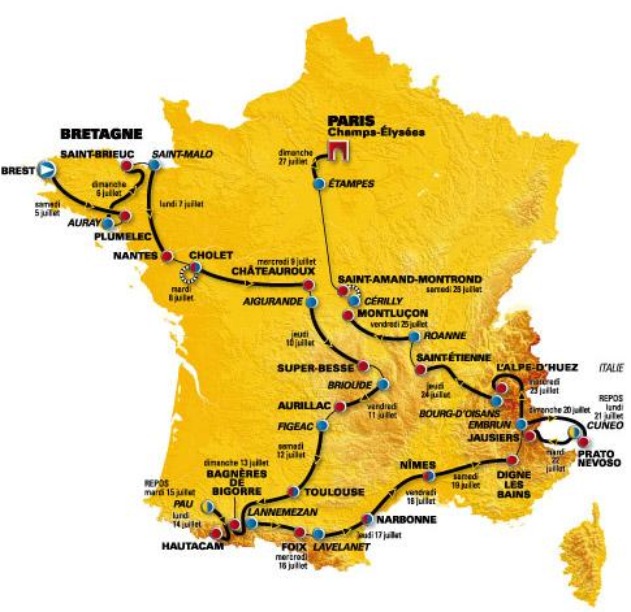 Carte du parcours du Tour de France 2008
