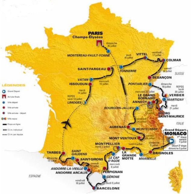 Carte du parcours du Tour de France 2009
