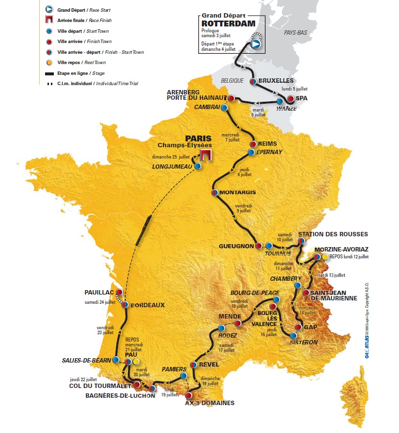 Carte du parcours du Tour de France 2010
