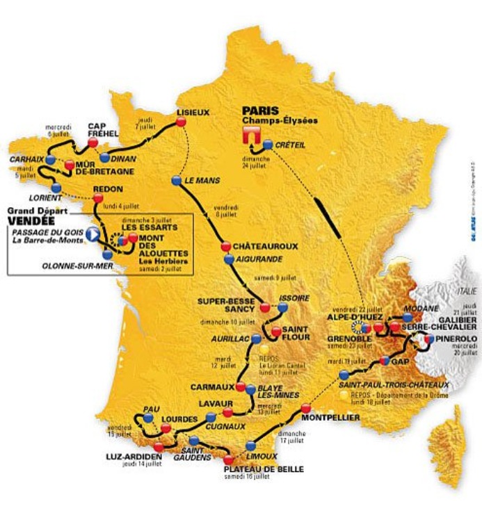 Carte du parcours du Tour de France 2011
