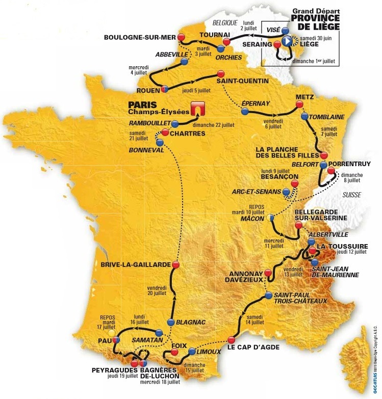 Carte du parcours du Tour de France 2012
