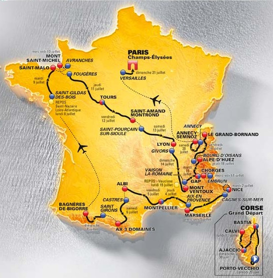 Carte du parcours du Tour de France 2013