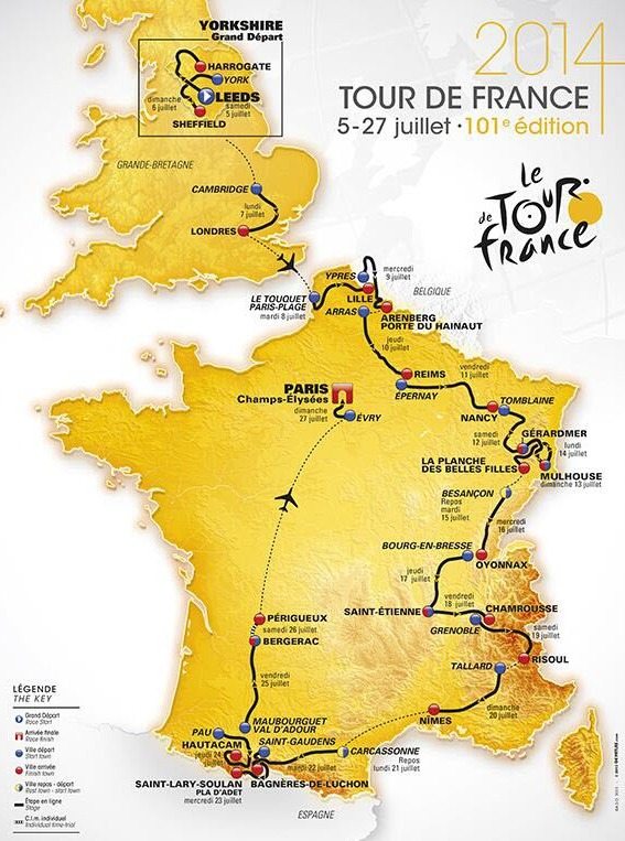 Carte du parcours du Tour de France 2014