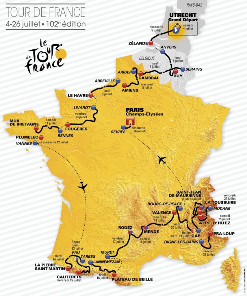 Carte du parcours du Tour de France 2015