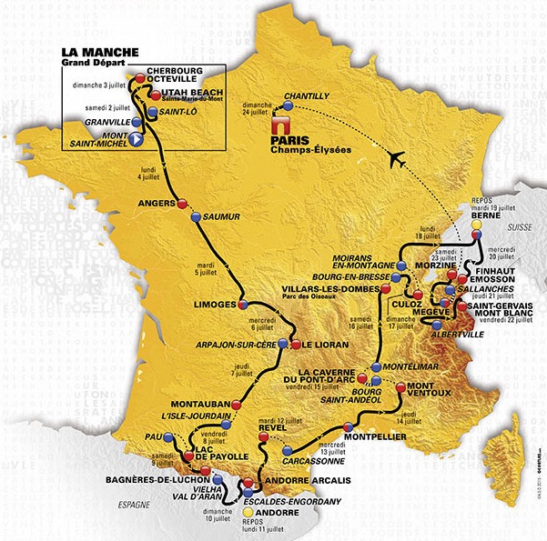 Carte du parcours du Tour de France 2016
