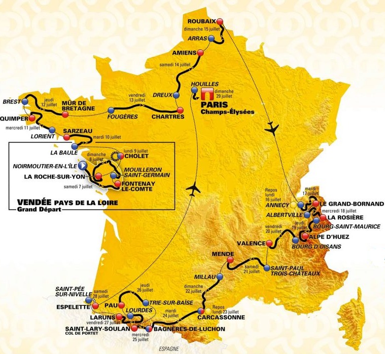 Carte du parcours du Tour de France 2018