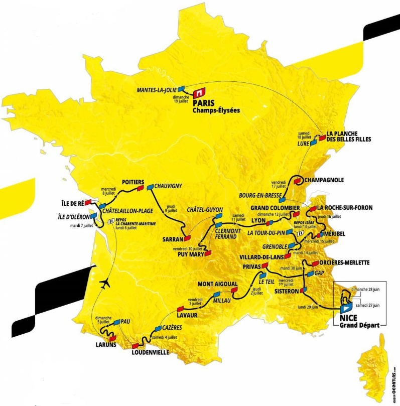 Carte du parcours du Tour de France 2020