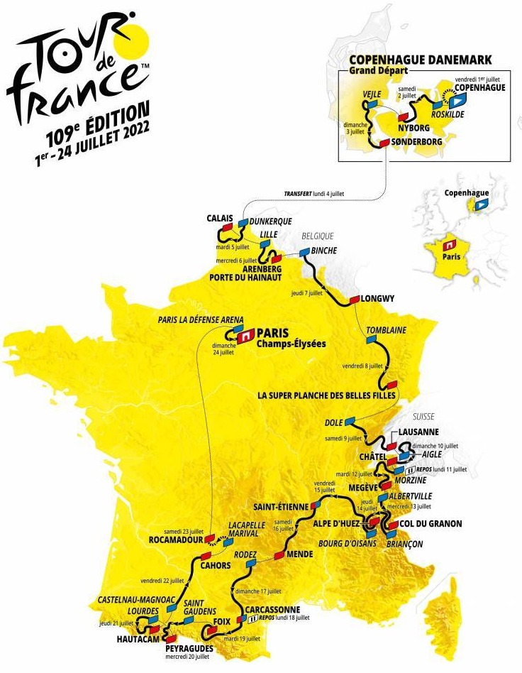 Carte du parcours du Tour de France 2022