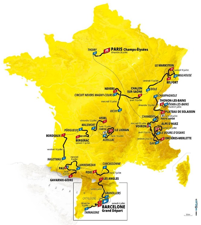 Carte du parcours du Tour de France 2026